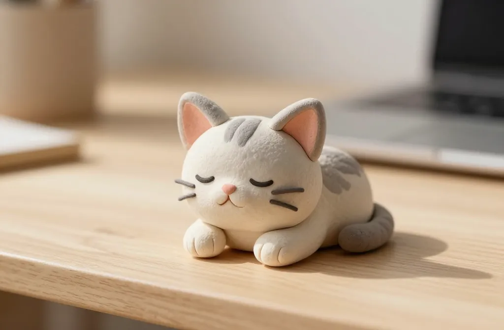 Cute Sleeping Kitten Clay Figure: Tiny Mood Booster—Adorable Desk Charm for You