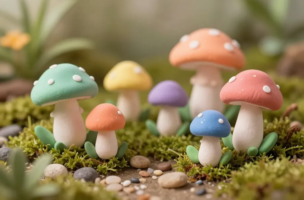 Cute Clay Mushrooms for Fairy Gardens: Whimsy in Miniature