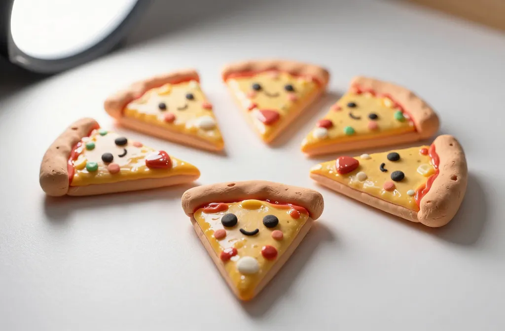 Tiny Clay Pizza Slices with Faces: Cute Mini Magnets