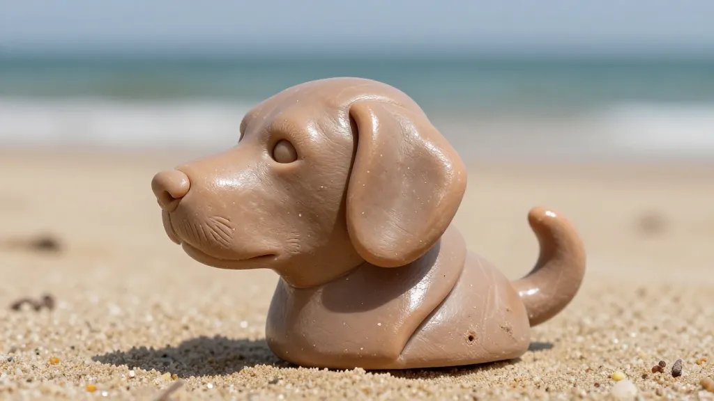 A tactile close-up of a polymer clay seal bust with a glossy finish, showing fine details like whiskers, a gentle contour of the snout, and a curled tail, placed on a sandy-toned display surface with a blurred seaside background; emphasize tiny texture marks and warm highlights to convey a charming, imperfect craft vibe.