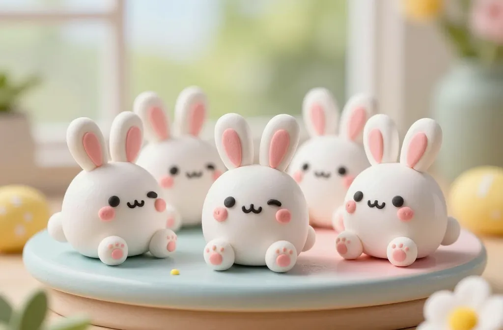 Kawaii Easter Bunny Figurines From Clay: Tiny Charms You Can Touch